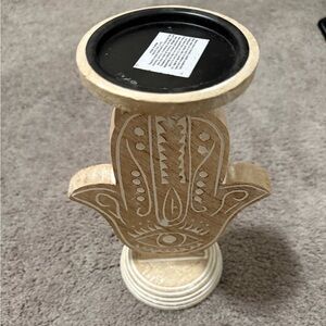 Handcrafted Tan Hamsa Candle Holder